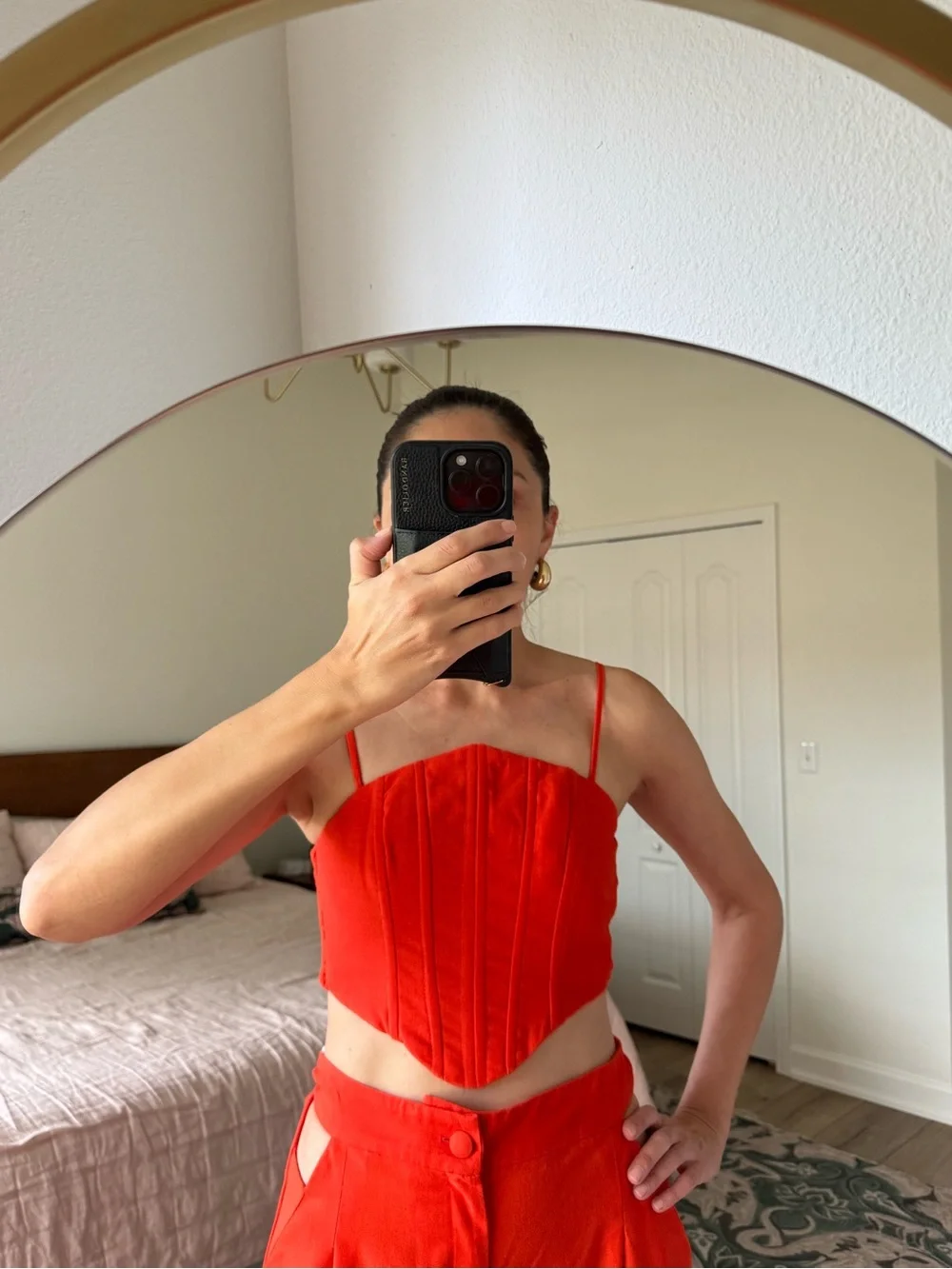 FARM Rio Linen Blend Matching Set | Corset Top & Wide Leg Pants | Size M